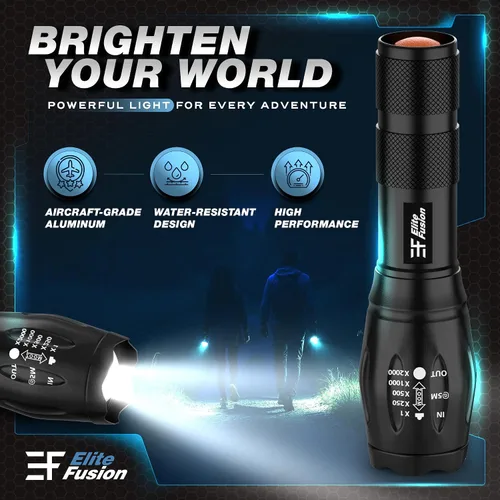 Vista 2 de Linterna LED compacta, paquete de 2, luz brillante para el hogar y el automóvil, 5 modos, zoom, funciona con pilas AAA, luz de emergencia