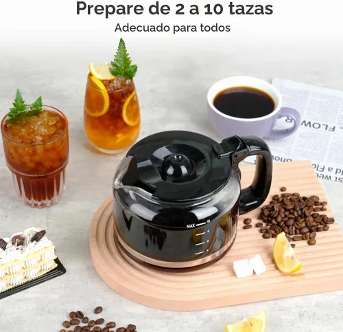 Vista 8 de Gevi Cafetera de 10 tazas con molinillo de rebabas integrado, temporizador programable, tanque de agua de 1.5L, filtro reutilizable y placa de negro