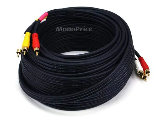 Vista 3 de Monoprice Cable de video - 1.5 pies - Negro Cable compuesto de doblaje de video estéreo triple RCA, conectores chapados en oro