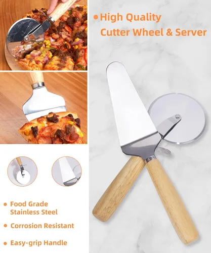 Vista 7 de SHINESTAR Pala de pizza de 12 pulgadas, paleta de madera para pizza casera, tabla de cortar natural y tabla de queso, tabla de cortar con cortador