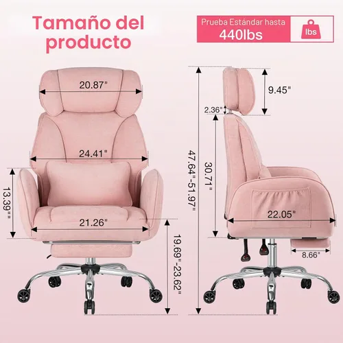 Vista 2 de HOFFREE - Silla cruzada con ruedas para juegos, lectura, trabajo (rosa)