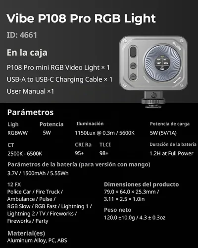 Vista 9 de SmallRig Panel de luz video de RM120 RGB LED, luz portátil de la cámara