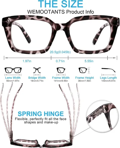 Vista 12 de Lightweight Reading Glasses Men Women Square Spring Hinges Readers 1.00 1.25 1.50 1.75 2.00 2.25 2.50 2.75 3.00