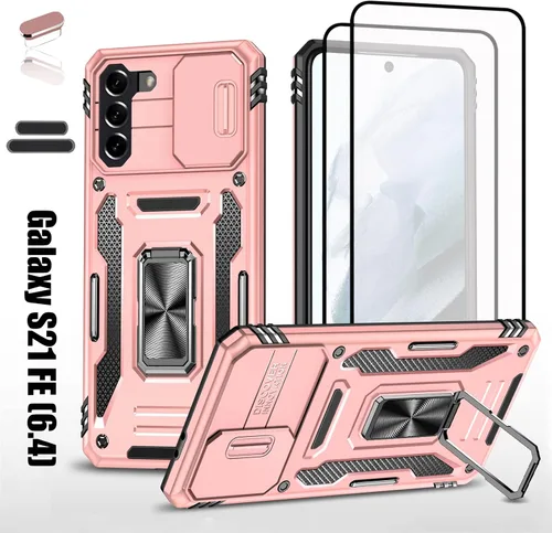 Vista 10 de Funda resistente para Samsung Galaxy S21 FE (5G), protector de parachoques de goma de doble capa de grado militar con protector de cámara