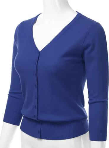 Vista 2 de Suéter de punto con botones y manga 34 con cuello en V para mujer (S-XXL)