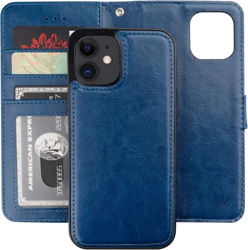 Vista 12 de Bocasal Funda tipo cartera compatible con iPhone 12 e iPhone 12 Pro con soporte para tarjetas de cuero PU magnética desmontable con soporte plegable