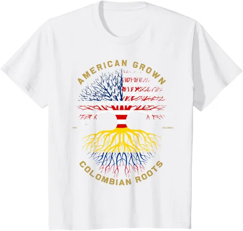 Vista 64 de Camiseta de regalo con la bandera de Estados Unidos con árbol de raíces colombianas