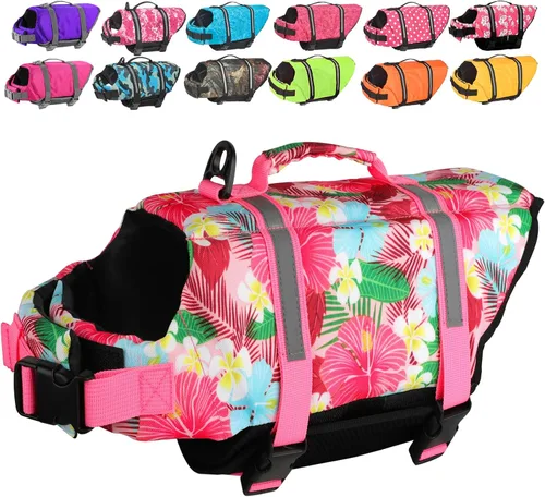 Vista 10 de Doglay Chaleco salvavidas para perros con asa de rescate, chaleco salvavidas para perros para nadar en barco, chaleco de natación reflectante Azul