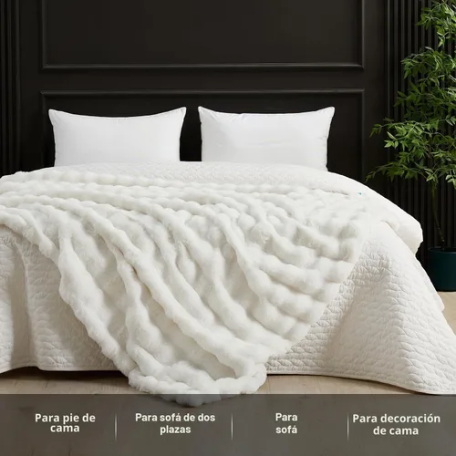 Vista 6 de SAPHREAS Manta de piel sintética para sofá, manta mullida de burbujas para sofá, cama, sala de estar, decoración, regalo suave y acogedor