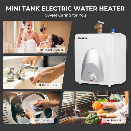 Vista 3 de CAMPLUX - Calentador de agua eléctrico de tanque de 1.3 galones debajo del fregadero, agua caliente instantánea para RV, cocina, camión