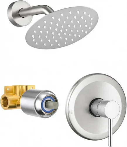 Vista 11 de Juego de llave de ducha HUCKLE con cabezal de ducha, llave de ducha negra de 15 cm con válvula, cabezal de ducha de lluvia de mango único negro mate