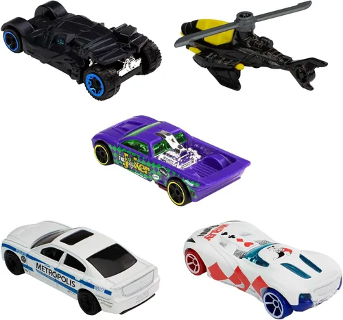 Vista 3 de Hot Wheels Juego de 5 vehículos de juguete de Batman a escala 1:64 de programas de televisión, películas y cómics de Batman