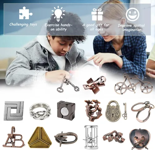 Vista 4 de Juego de rompecabezas 3D de metal de 15 piezas para adultos y adolescentes - A Cobre envejecido