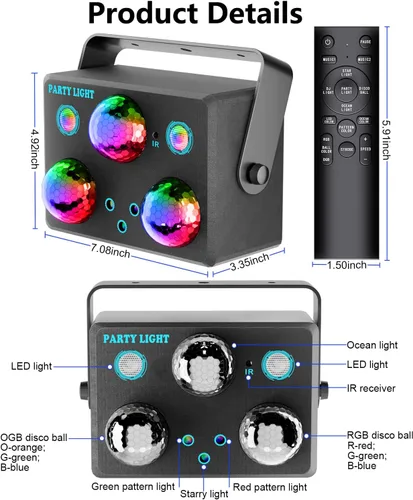 Vista 5 de Luces de fiesta, luz estroboscópica DJ de discoteca, proyector de bola de discoteca para escenario, efecto de rave, luz para clubes de baile, sonido