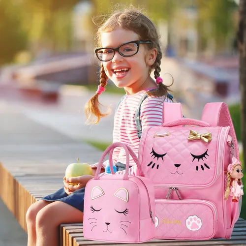 Vista 6 de Mochila escolar para niñas con lonchera para niñas y mochila para libros preescolares primaria
