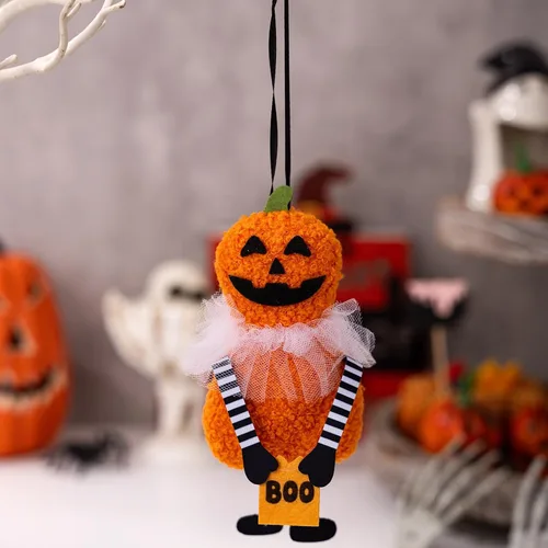 Vista 5 de Juego de 4 adornos para árbol de Halloween, gato negro, calabaza, esqueleto, fantasma, decoraciones colgantes para fiestas de vacaciones, decoración