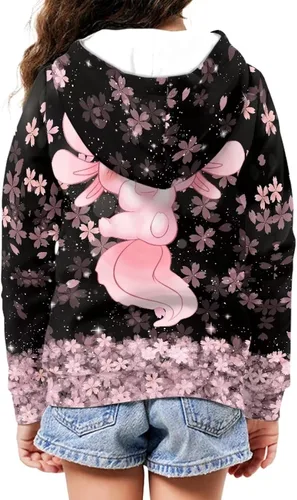 Vista 2 de Yuuxorilu - Sudadera con capucha y cremallera completa para niñas, con bolsillos, ropa para niños