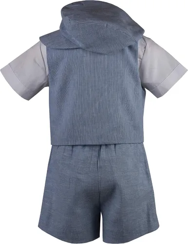 Vista 3 de Lito - Conjunto corto de lino para niños con chaleco y gorro Classic 3-6 meses