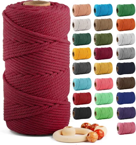 Vista 10 de ZUEXT Cordón de algodón para macramé de 4 mm x 500 m, ZUEXT Cordones trenzados naturales hechos a mano en verde manzana de 4 hebras, cuerda de lana