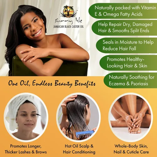 Vista 2 de Sunny Isle Aceite de ricino negro de Jamaica 4 oz 100% Natural para el cabello, el cuero cabelludo y el cuidado de la piel