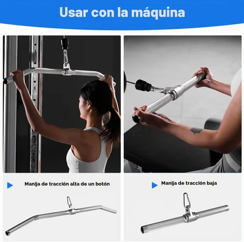 Vista 5 de Accesorio para máquina de cable, barra de tracción LAT, barra recta de tríceps de aluminio ligera, barra V, accesorios de tracción LAT, accesorios