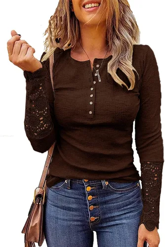 Vista 2 de Kancystore - Blusas de manga larga para mujer, con cuello en V y botones