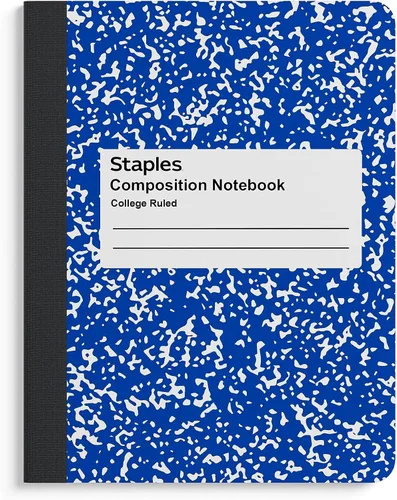 Vista 8 de STAPLES Cuaderno de composición, 9.75" x 7.5", rayado universitario, 100 hojas, colores surtidos, 48/cartón