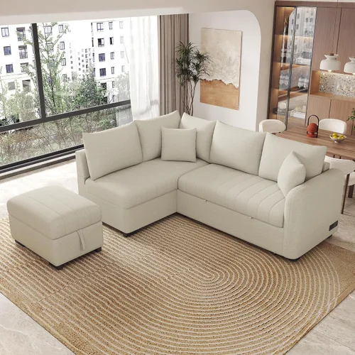 Vista 3 de P PURLOVE Sofá cama modular en forma de L de 82.6 pulgadas, sofá cama convertible con almacenamiento móvil, sofá cama extraíble con dos puertos USB