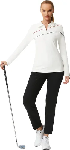Vista 7 de JACK SMITH Polo de golf para mujer, ajuste seco, UPF 50+, manga larga, con cremallera, ajuste delgado, atlético, con soporte para camiseta