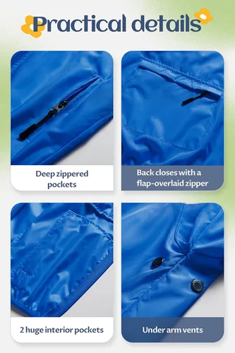 Vista 7 de CREATMO US Chaqueta de lluvia reflectante para niños y niñas, rompevientos ligera e impermeable con capucha extraíble