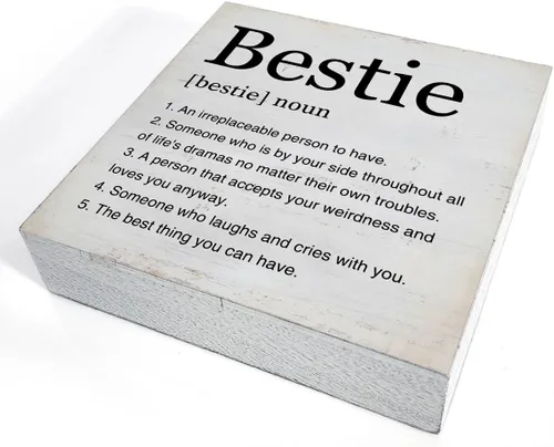 Vista 3 de Regalos de Bestie, decoración de madera con texto en inglés «Best Friend», decoración de escritorio de madera, decoración del hogar para estante