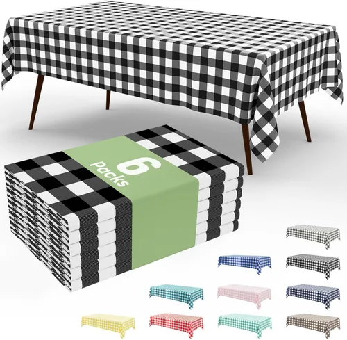 Vista 18 de Smiry Paquete de 3 Manteles Desechables de Cuadros Gingham Color Caqui - 54" x 72" Mantel de Plástico de Servicio Pesado, Cubiertas de Mesa