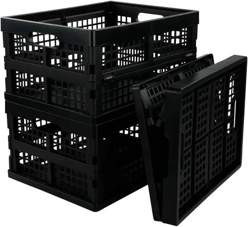 Vista 7 de Cajas de almacenamiento plegables de 16 cuartos de galón, 3 paquetes, contenedor de almacenamiento plegable negro cajón de leche de plástico