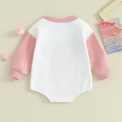 Vista 4 de Ropa de bebé recién nacida, ropa para niña con estampado de papi, sudadera bordada, mameluco de manga larga