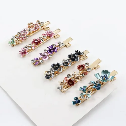 Vista 8 de Lawie Paquete de 12 pinzas para el cabello con diamantes de imitación de cristal brillante y brillantes, pinzas para el pelo de cocodrilo de metal