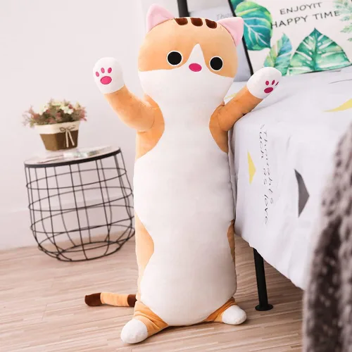 Vista 3 de Almohada larga de felpa de gato, suave, peluche, diseño de animales
