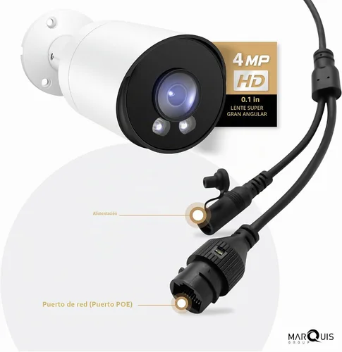 Vista 4 de Cámara de bala Marquis de 4 MP PoE IP con audio, cámara de seguridad IP para exteriores, clasificada IP66, lente gran angular de 108° de 2.8 mm