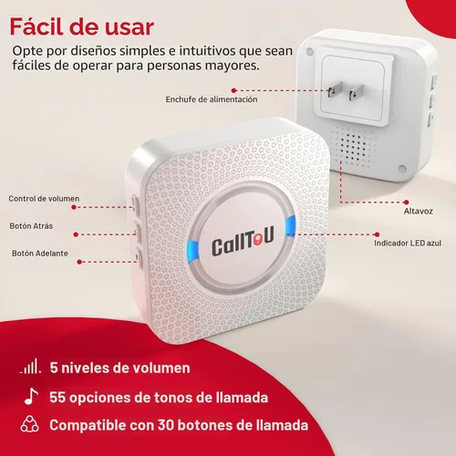 Vista 5 de CallToU Buscapersonas para cuidadores botón de llamada inalámbrico Sistema de alerta de enfermera 500+ pies