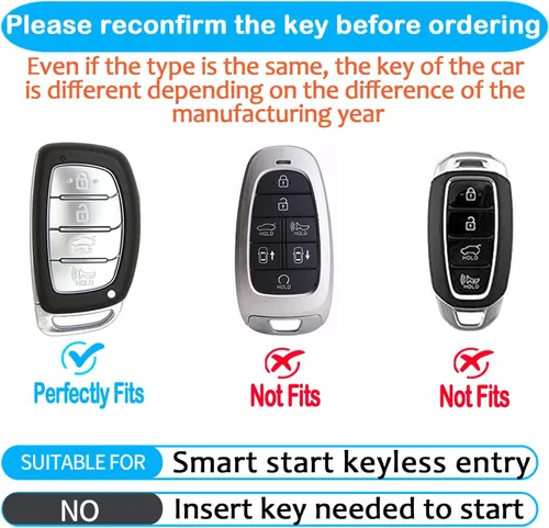 Vista 2 de Tukellen Funda de Cuero Genuino para Llavero Portallaves Inteligente Compatible con Hyundai Elantra Elantra GT Ioniq Sonata Tucson Smart 4 Botones