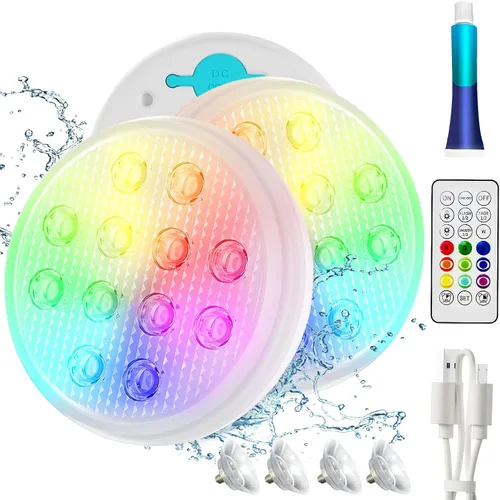 Vista 9 de QOLNBY - Luces de piscina, luces LED sumergibles recargables, luces impermeables subacuáticas IP68, luces flotantes tipo C con control remoto RF