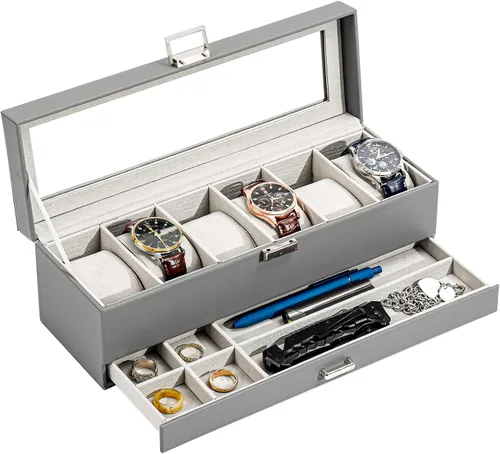Vista 2 de ProCase Vitrina de reloj de 6 ranuras con cajón con 18 ranuras organizador de gafas de sol
