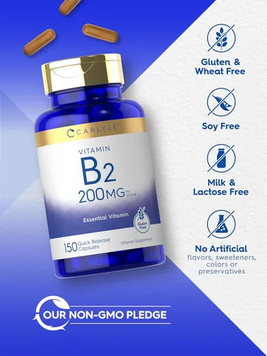 Vista 5 de Carlyle Vitamina B2 200 mg 150 unidades Riboflavina Suplemento esencial sin OMG y sin gluten