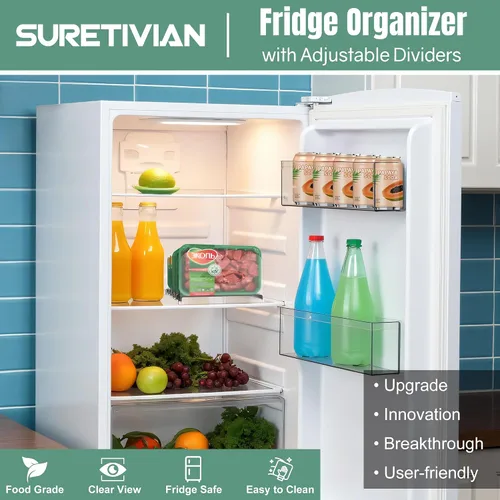 Vista 2 de SURETIVIAN Organizador para Congelador 30 cm Organizador Visible para Refrigerador con Divisores Removibles y Asas, Ajustable, Se Ajusta a Comidas
