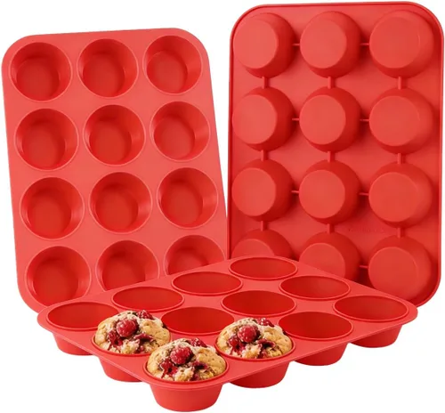 Vista 14 de CAKETIME Moldes de silicona para magdalenas para hornear, molde de tamaño regular para magdalenas, molde para hornear moldes de silicona