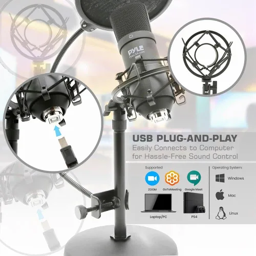 Vista 7 de Kit de grabación de podcasts de micrófono USB, micrófono de condensador cardioide de audio con soporte de escritorio y filtro pop, para juegos, PS4
