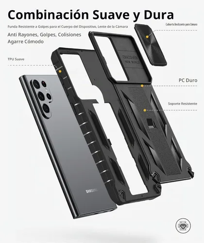 Vista 5 de Funda para Samsung Galaxy S22 Ultra 5G: Cubierta protectora de teléfono resistente de grado militar a prueba de caídas con soporte incorporado