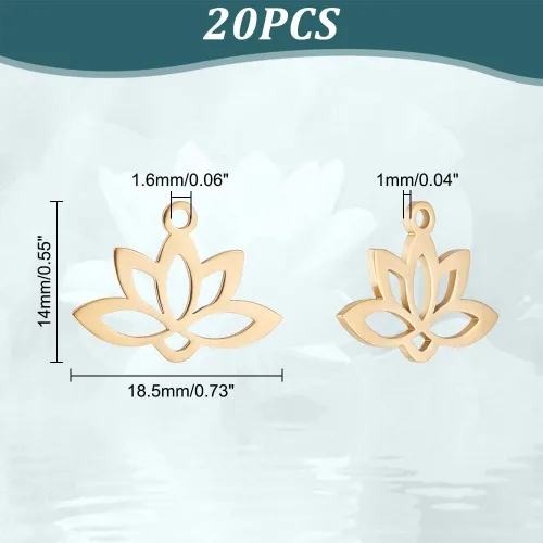 Vista 3 de UNICRAFTALE 20pcs 0.063 in agujero 201 colgantes de acero inoxidable Lotus Flower Charm Flat Hollow Links Yoga Charm Metal Laser Cut Blossom Cut Out