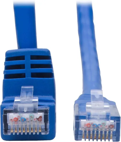 Vista 3 de TRIPP LITE Cable de conexión UTP Cat6 en ángulo inferior (RJ45), M/M, Gigabit, moldeado, azul, 1 pie (N204-001-BL-DN)