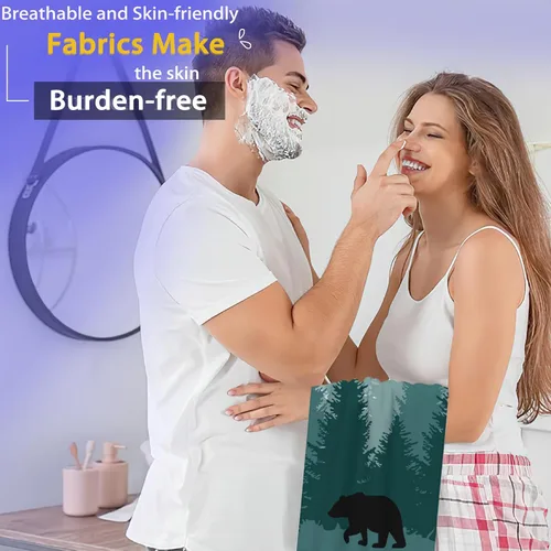 Vista 5 de Juego de 2 toallas de mano con diseño de oso de árboles de bosque brumoso, juego de 2 toallas de cocina suaves, toallas decorativas para baño