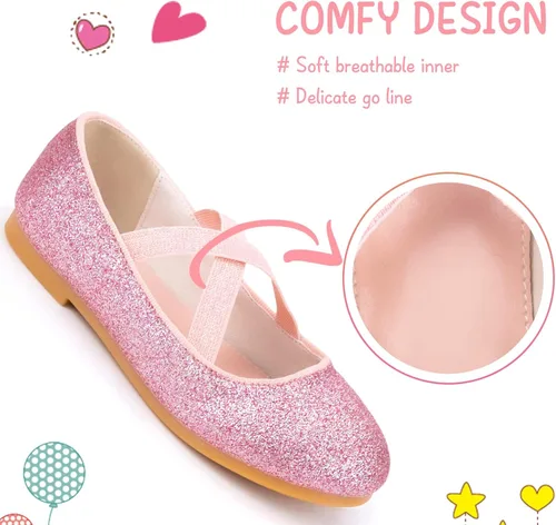 Vista 4 de Zapatos planos de ballet de princesa con purpurina para niñas, zapatos de vestir para niña, zapatos de vestir para niña, zapatos de princesa de boda